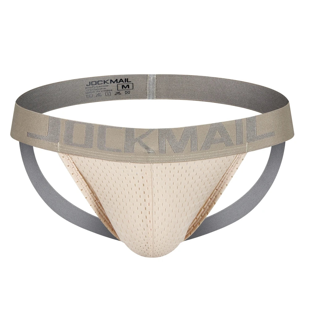 Jockmail Mens Jockstrap Mens Panties Sexy Gay Men Underwear Sissy Calzoncillos Hombre Slip Thong Mesh Low Waist Breathable