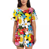 Flower Power Pajamas Spring 2 Pieces Purple Hippie Cute Pajama Sets Lady Short Sleeve O Neck Casual Custom Nightwear