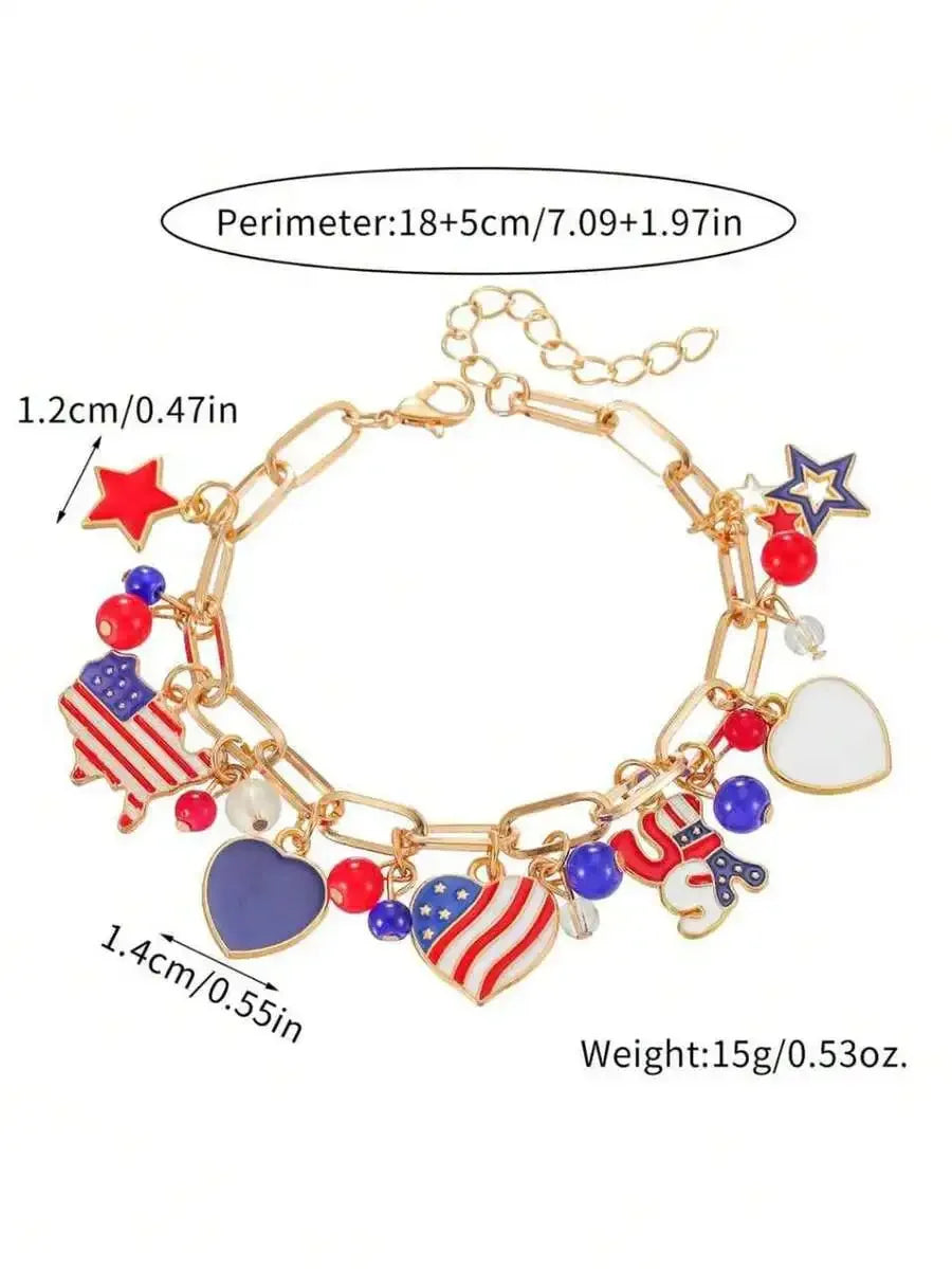 3pcs Red White Blue Beaded Bracelet Set With Star And USA Letter Charms For Women Independence Day