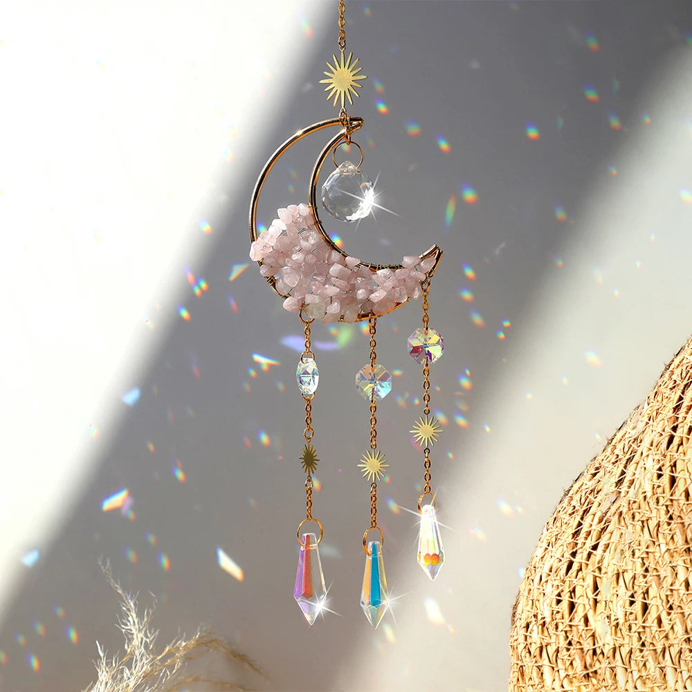 Amethyst Suncatcher Moon Crystal Gemstone Windchime Sun Catcher Home Decor Rainbow Crystal Window Yard Garden Decoration Outdoor