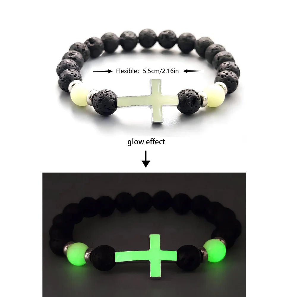Natural Stone Bracelet Yoga Healing Luminous Glow In The Dark Bracelet Lotus Charm Beads Bracelet for Men Women Prayer Buddhism