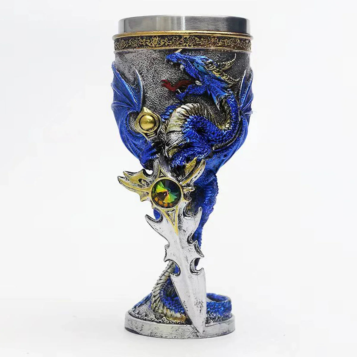 Medieval Dragon Sword Beer Mug Goblet Resin Stainless Steel Wine Glass Cocktail Glass Personalized Gift Bar Decoration Ornaments