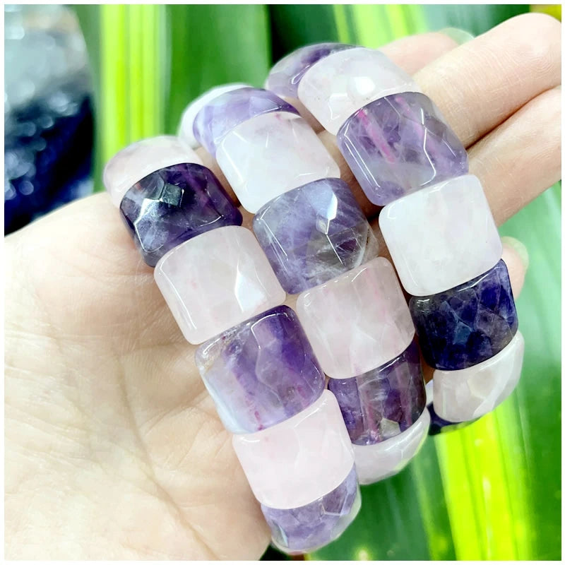2024 New Natural Stone Lapis Lazuli Amazon Tiger Eye Agate Morgan Faced Square Elastic Bracelet for Men and Women Charm Jewelry
