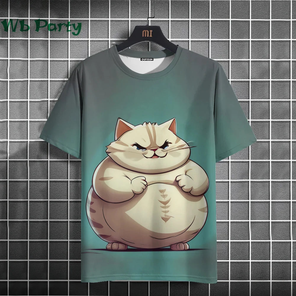 Cat Print T-shirts for Men Casual Short Sleeved Tee Oversized Mens Clothing Men's Funny T-shirt Animal Print Graphic T shirts