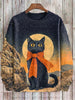 Men's Winter Skiing Animal Kitten Printed Casual Sweatshirt Fashion Round Neck Pullover Sweatshirt Polyester Fabric 2025 New