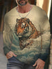 2024 new men's Ukiyoe long-sleeved T-shirt 3D printed high-definition tiger print men's autumn tops casual round neck T-shirt