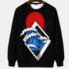 Japanese Ukiyo-e Hoodied Men's Sweatshirts Pullover Sea Wave Ramen Graphic Print Long Sleeves Hoodies Oversized Men Clothing Top
