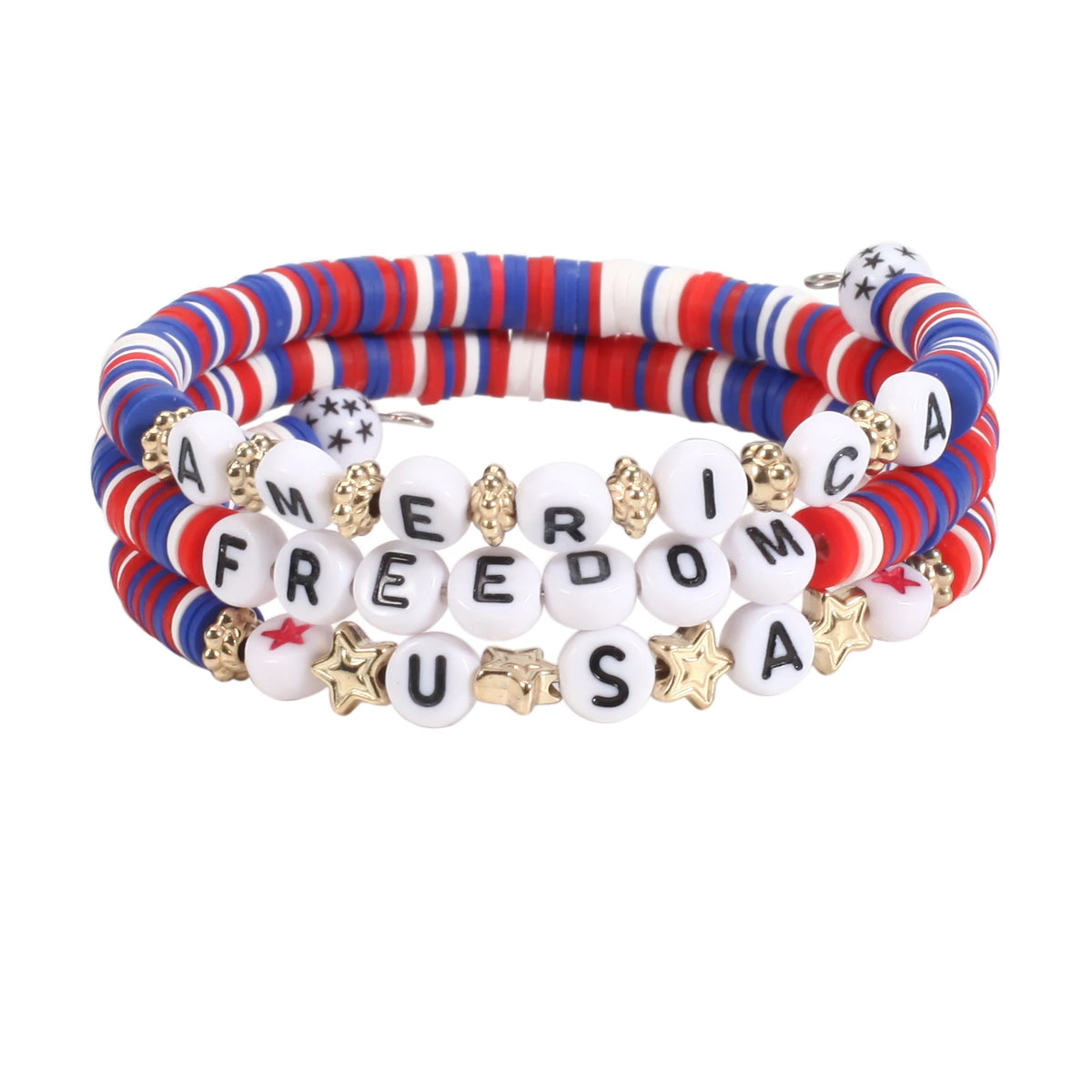 Patriotic Bracelets 4th of July Beaded Stretch Bracelets for Women American Flag Charm Bracelets Independence Day Accessory