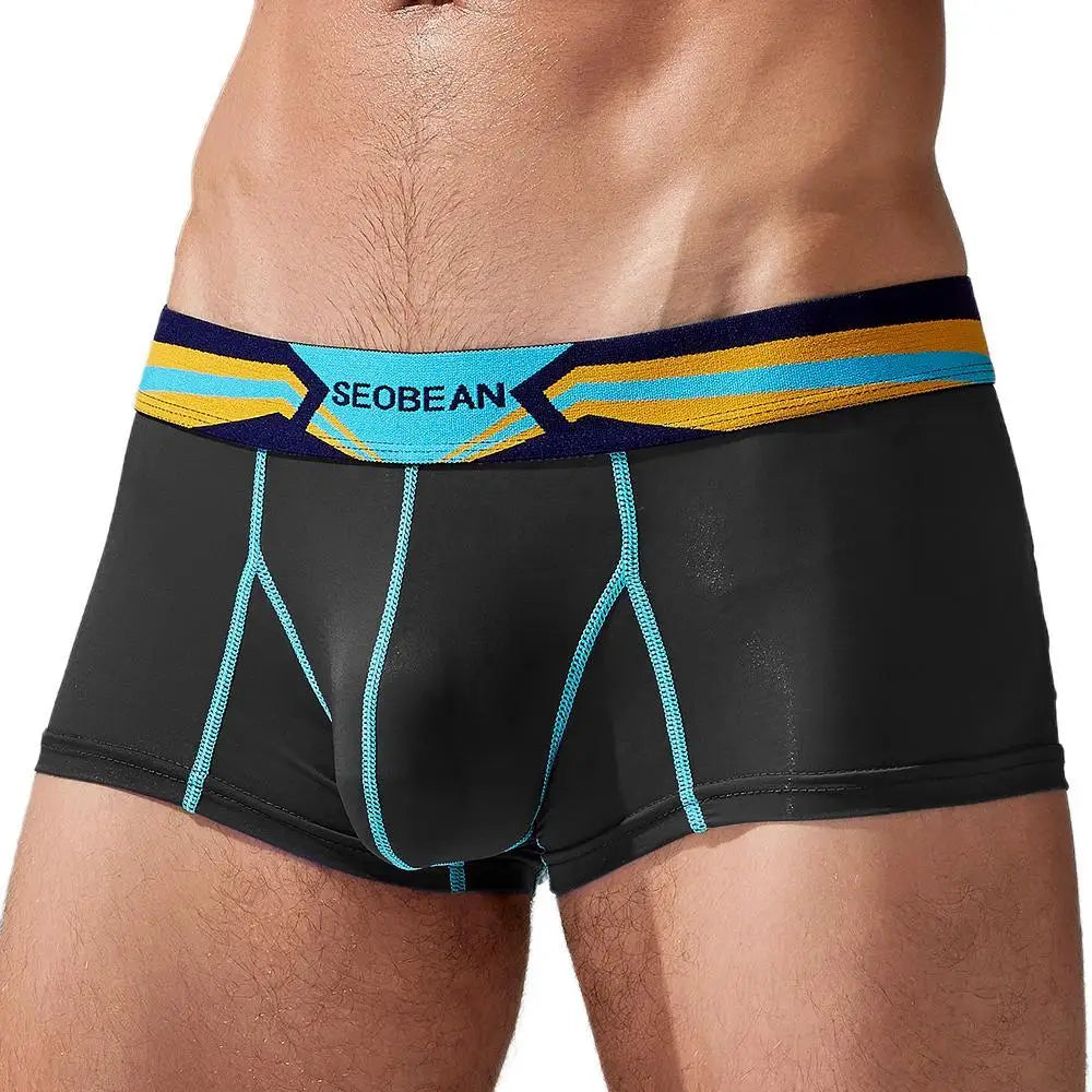 SEOBEAN Men's Ice Silk Boxer Briefs Breathable Nylon Underpants Soft Comfortable Loose Fit for Daily Home Wear