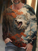 2024 new men's Ukiyoe long-sleeved T-shirt 3d printed high-definition wolf print men's autumn top casual round neck T-shirt