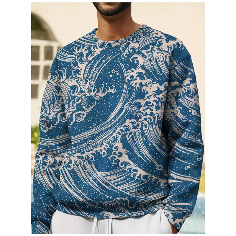 3D Print Japanese Ukiyoe Wave Hoodie For Men Devil Fish Jellyfish Graphic Sweatshirt Casual O-Neck Pullover Hoodies Long Sleeves