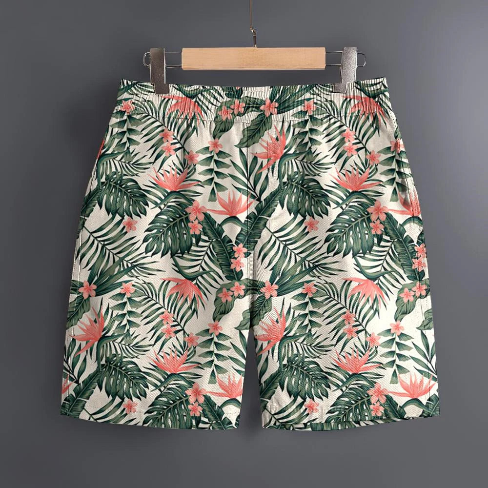 Men's Hawaiian 3D Summer Cool Leaf Pattern Beach Shorts Quick Dry Outdoor Leisure Sports Shorts Fashion Men's Shorts