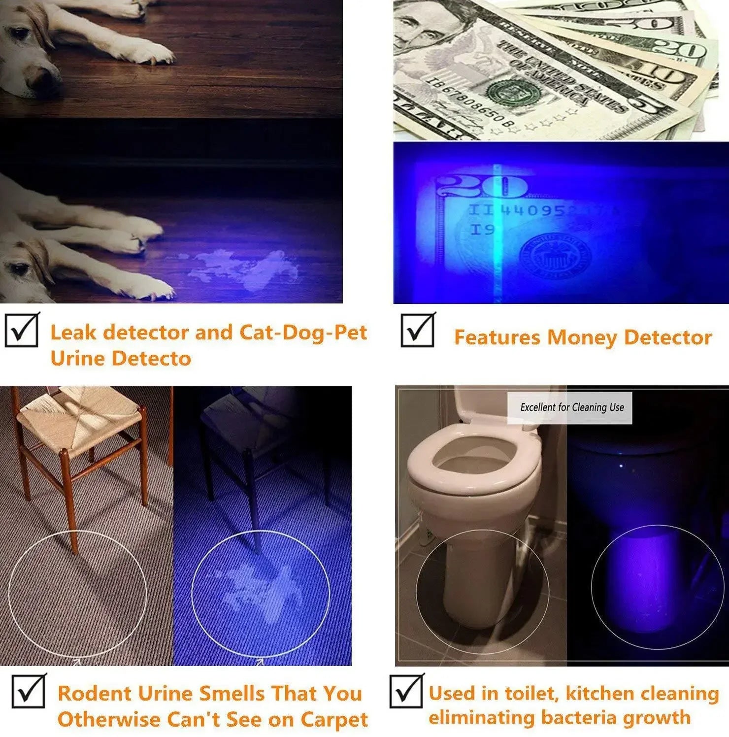 UV Flashlight 395nm Black Light Flashlights Ultraviolet Lamp UV Torch UV Light Detector for Pet Urine Stains Scorpion