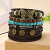Feather Evil Eye Ethnic 5-6pc/set wood bead tree Charms bracelets Hamsa Hand Butterfly Bohemia Men Bracelets Women Jewelry