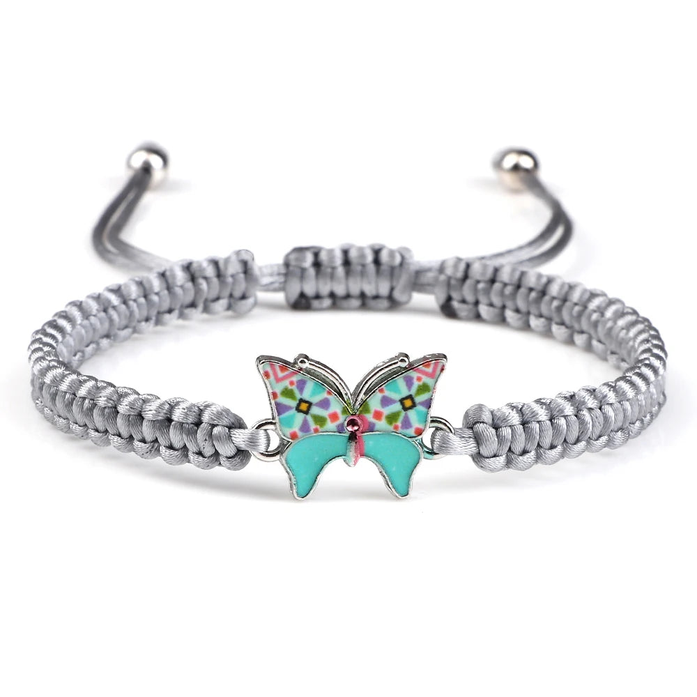 Handmade Braided String Bracelet For Women Blue Butterfly Pendant Adjustable Charm Bracelets&Bangles Fashion Girl Jewelry Gifts