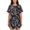 Green Leaf Print Pajamas Short Sleeve Lush Foliage 2 Pieces Leisure Pajama Sets Daily Woman O Neck Vintage Nightwear