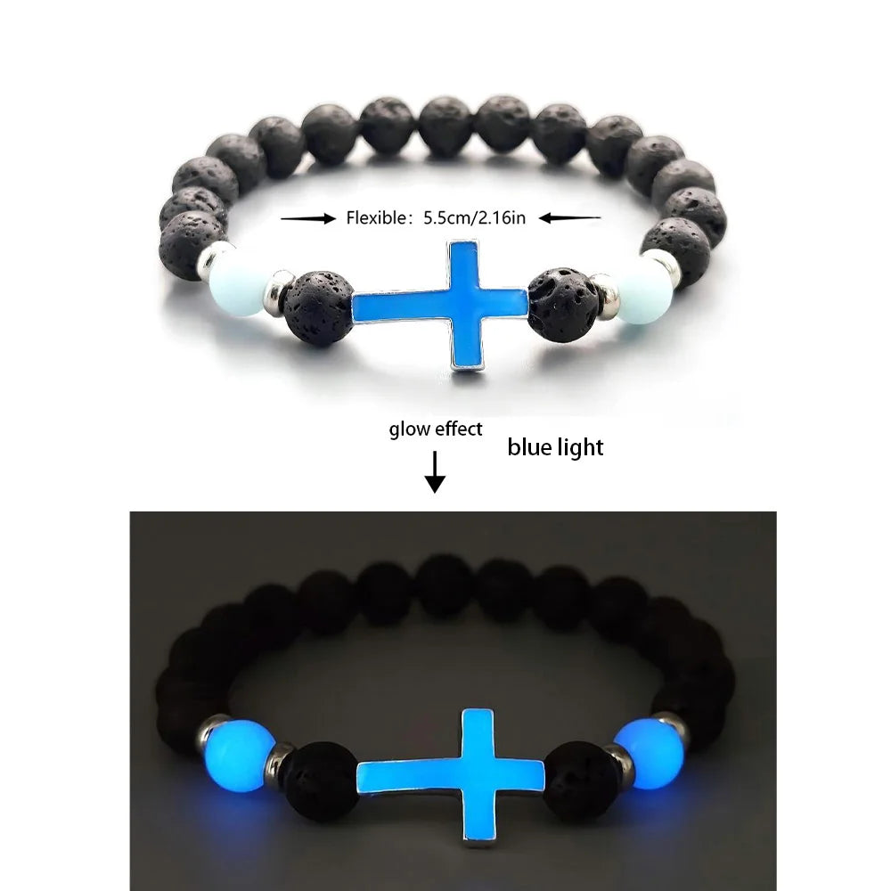 Natural Stone Bracelet Yoga Healing Luminous Glow In The Dark Bracelet Lotus Charm Beads Bracelet for Men Women Prayer Buddhism