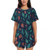 Green Leaf Print Pajamas Short Sleeve Lush Foliage 2 Pieces Leisure Pajama Sets Daily Woman O Neck Vintage Nightwear