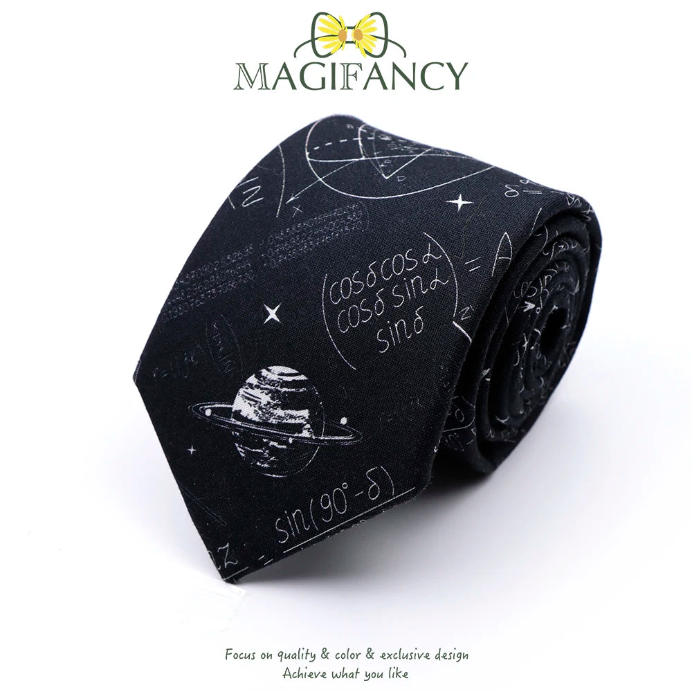 100%Cotton 8cm Tie Math Sciences Astronomy Physical Chemistry Men College Academy Institute School Cosplay Gift Cravat Accessory