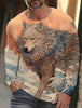 2024 new men's Ukiyoe long-sleeved T-shirt 3d printed high-definition wolf print men's autumn top casual round neck T-shirt