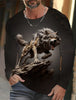 2024 new men's long-sleeved t-shirt 3d printed high-definition wolf animal print men's autumn tops casual round neck t-shirt