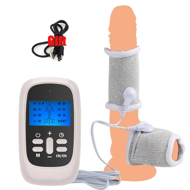 BDSM Electro Shock Conductive Fiber Penis Sleeve E-stim Scrotum Rings Electric Play Cock Therapy Enlargement Male Sex Products