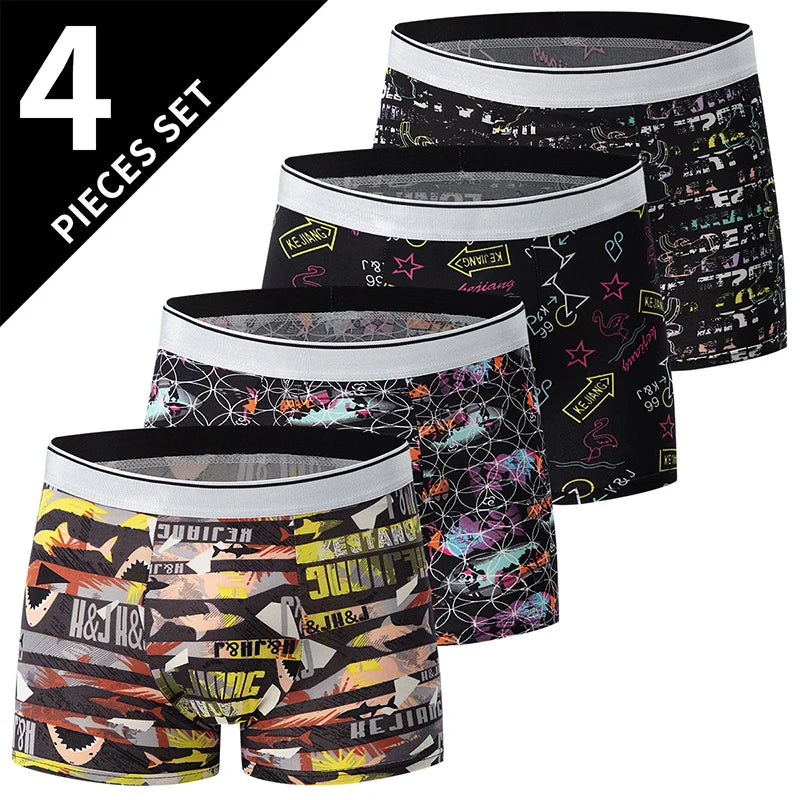 4-piece men's European and American size fashion letter Boxer pants comfortable and breathable plus size elastic waist underwear