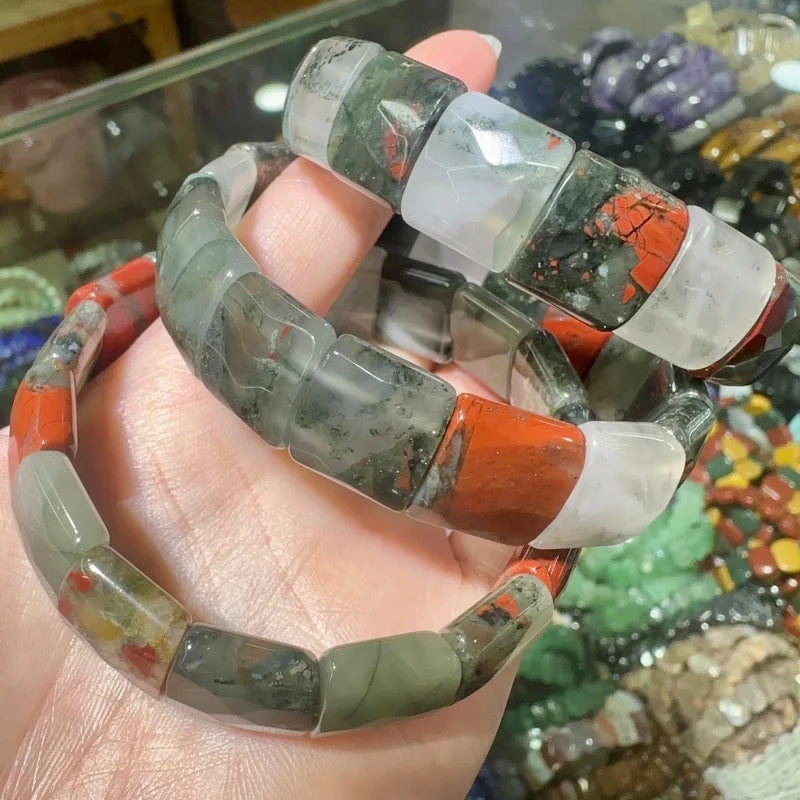2024 New Natural Stone Lapis Lazuli Amazon Tiger Eye Agate Morgan Faced Square Elastic Bracelet for Men and Women Charm Jewelry