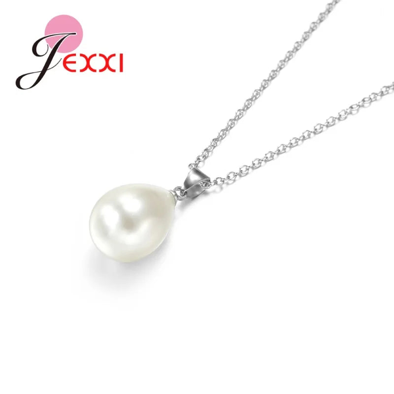 Waterdrop Pearl 925 Sterling Silver Jewelry Sets Anniversary Simple Accessory Earrings Necklaces For Wedding Party