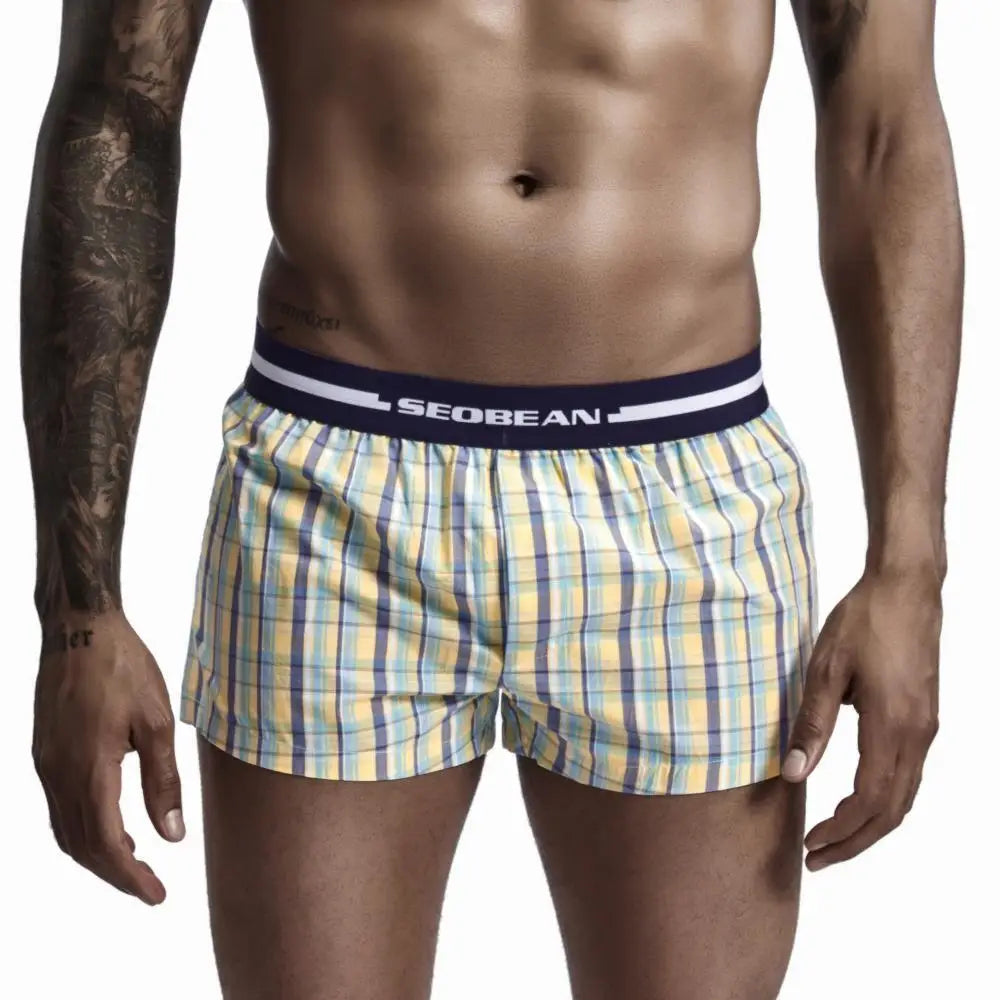 SEOBEAN Classic Plaid Mens Boxer Shorts 100% Cotton Underwear Boxershorts