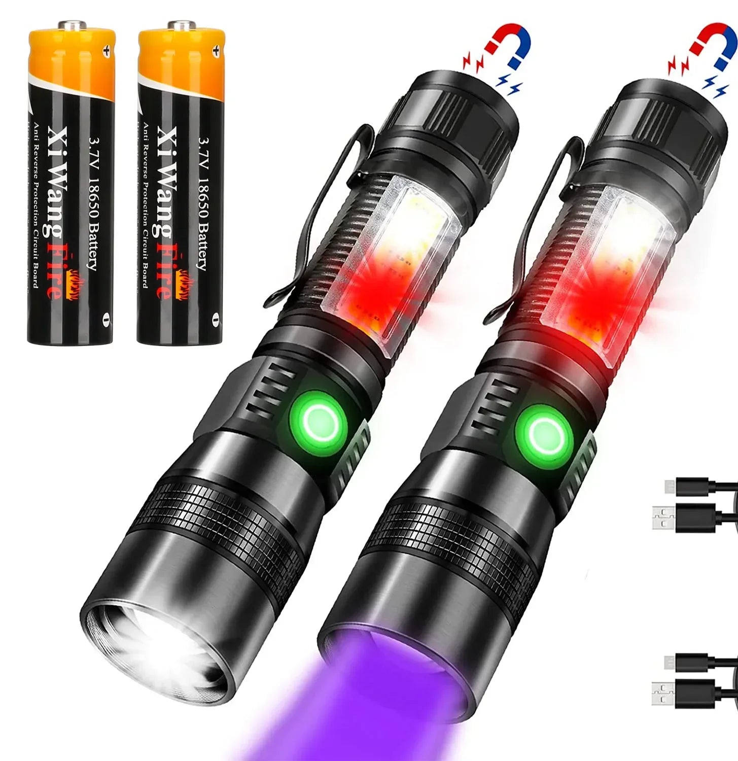 UV Light & Strong Light Flashlight USB Rechargeable Camping Lantern Pets Urine Stains Black Light Led Ultraviolet Torch Lamp
