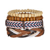New Trendy Retro 4pcs/Set Bracelets & Bangles Men's Multilayer Black Leather Jewelry Charm Pulseiras Boyfriend Wristband