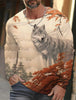2024 new men's Ukiyoe long-sleeved T-shirt 3d printed high-definition wolf print men's autumn top casual round neck T-shirt