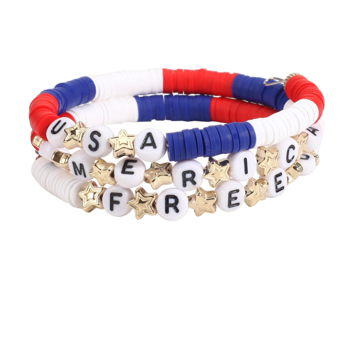 Patriotic Bracelets 4th of July Beaded Stretch Bracelets for Women American Flag Charm Bracelets Independence Day Accessory