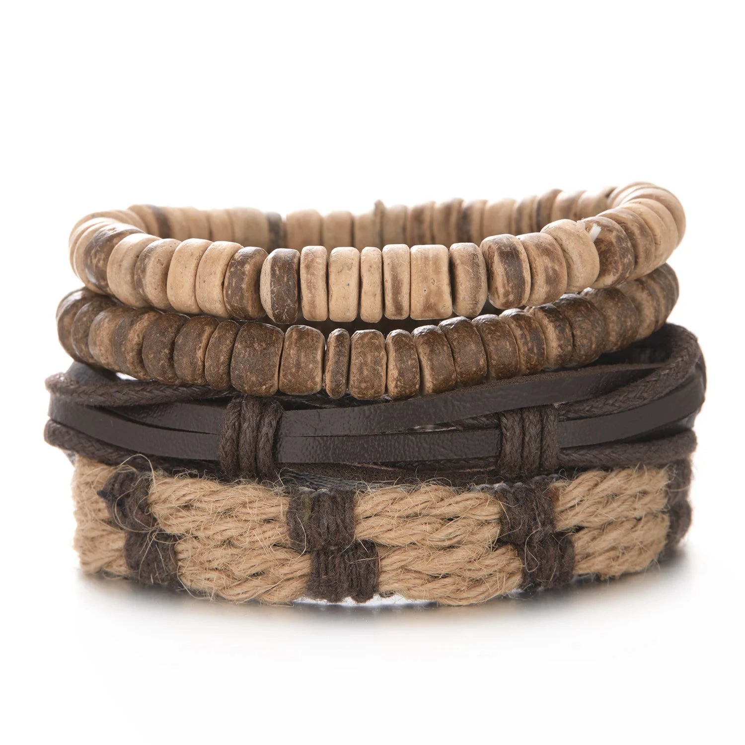 4Pcs/Set Braided Wrap Leather Bracelet for Men Women Vintage Yin Yang Infinity Wood Beads Charm Bracelets Male Wristband Jewelry