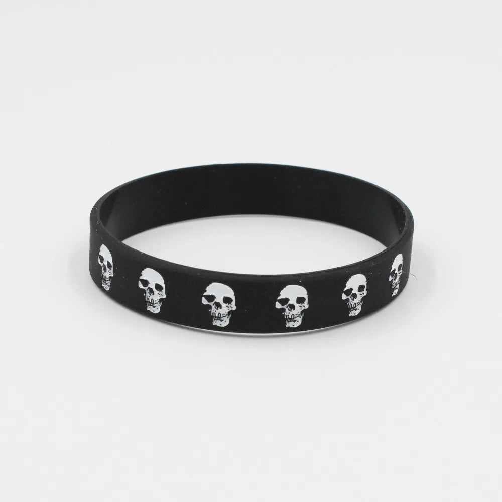 1PC Casual Skull Silicone Rubber Wristband Sports Black White Bracelets Bangles Hip Hop Skeleton Bands Women Men Halloween Gift