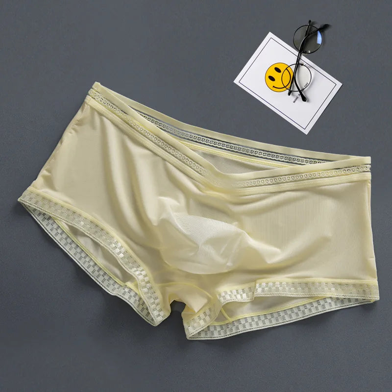 Men's Ice Silk Boxer Pants Breathable Panties Sexy Transparent Ultra-thin Underwear Breathable Comfortable Underpants