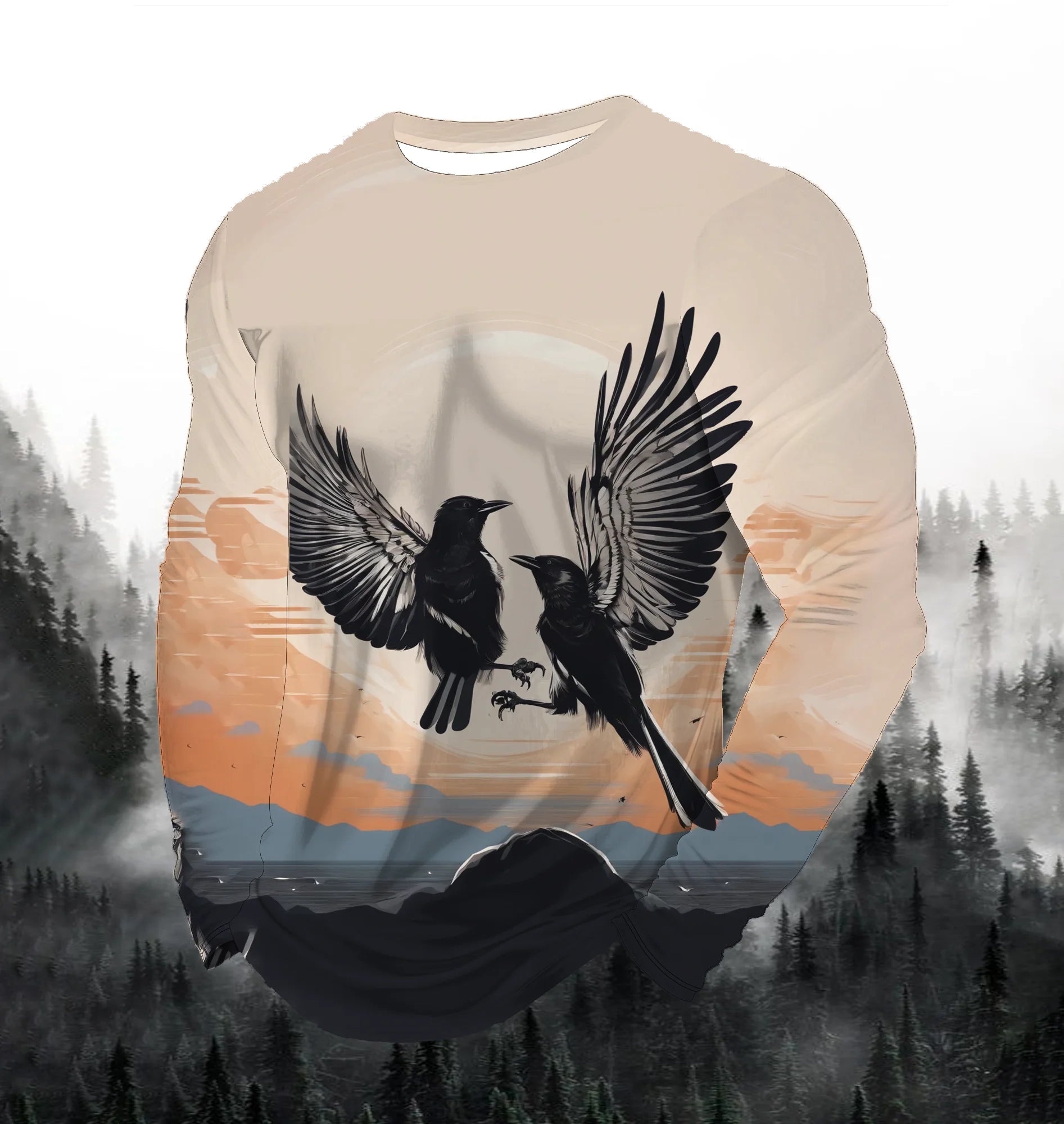 Men's Fashion Printed Round Neck Long Sleeve Party Autumn Sports Leisure Pullover Men 3D Flying Eagle Printed Loose Sports Top