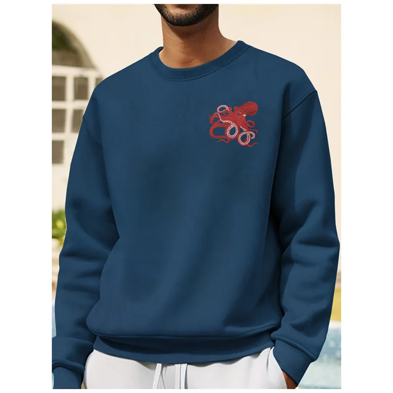 3D Print Japanese Ukiyoe Wave Hoodie For Men Devil Fish Jellyfish Graphic Sweatshirt Casual O-Neck Pullover Hoodies Long Sleeves