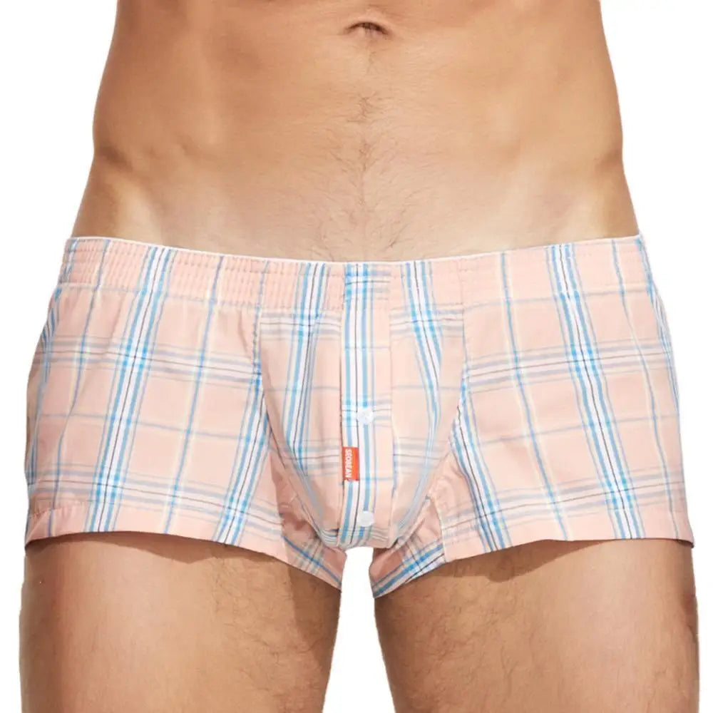 SEOBEAN 100% Cotton Men's Boxers Classic Plaid Boxer Shorts Mens Underwear Panties Home Shorts Sleep Lounge Pajama Shorts