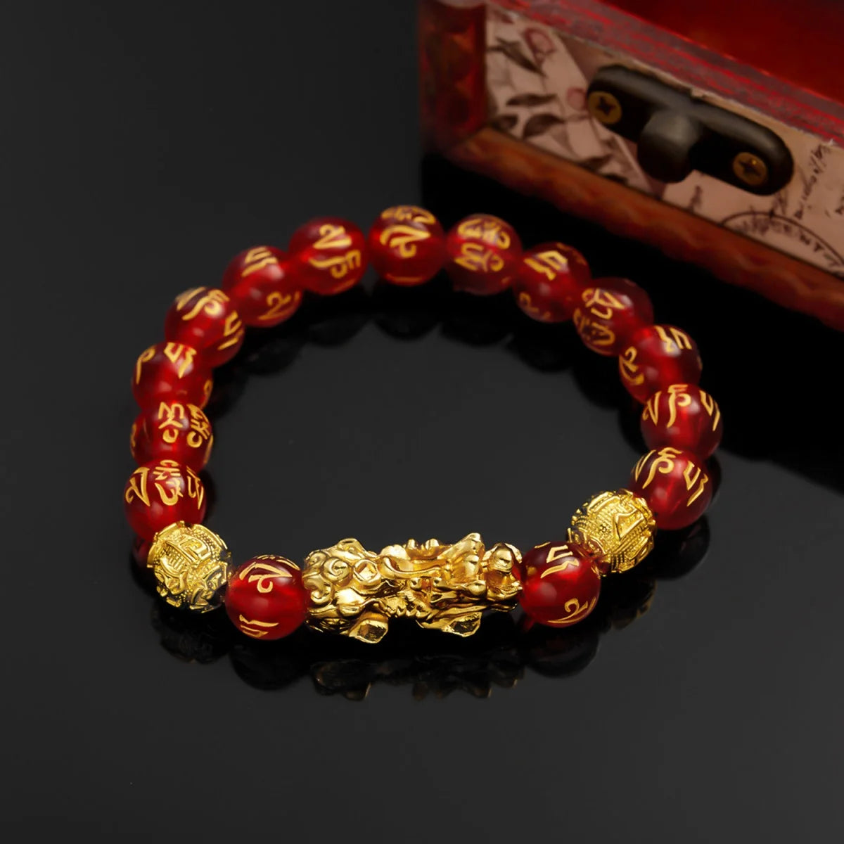 Feng Shui Gold Color Pixiu Bracelet For Women Men Chinese Lucky Wealth Black Obsidian Crystal Natural Stone Beads Bangle Jewelry