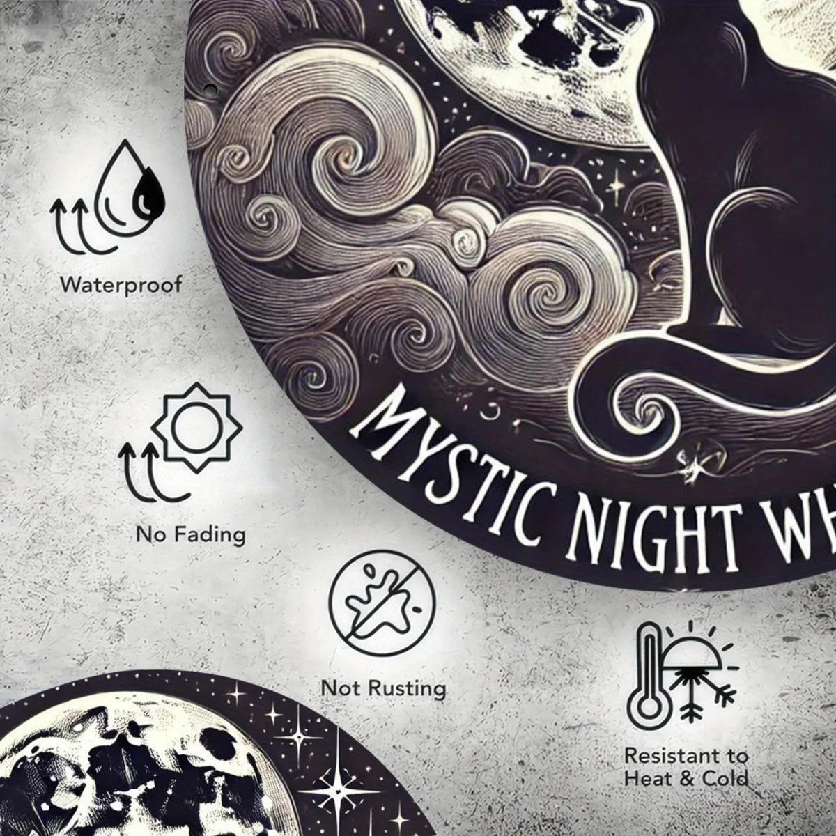 Mystic Whispers Black Cat & Moon 7.8" Iron Wall Art Plaque - Detailed 2D Print for Indoor/Outdoor Home Decor, Ideal Gift