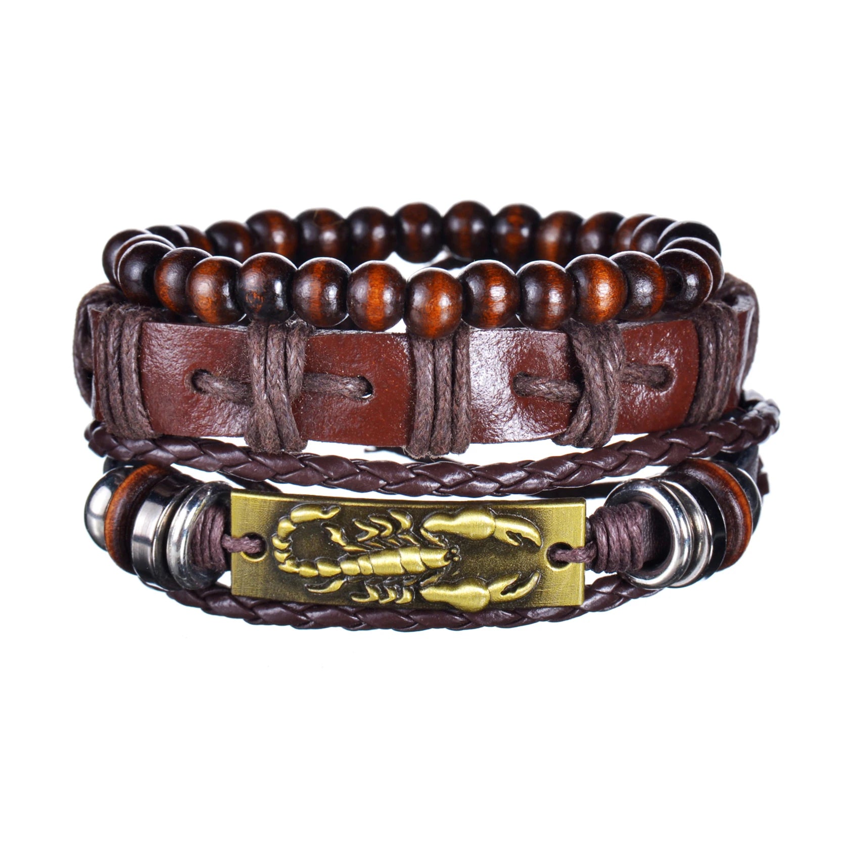 MeMolissa New Fashion Braided Wrap Leather Bracelets for Men High Quality Vintage Charm Wood Beads Ethnic Tribal Wristbands