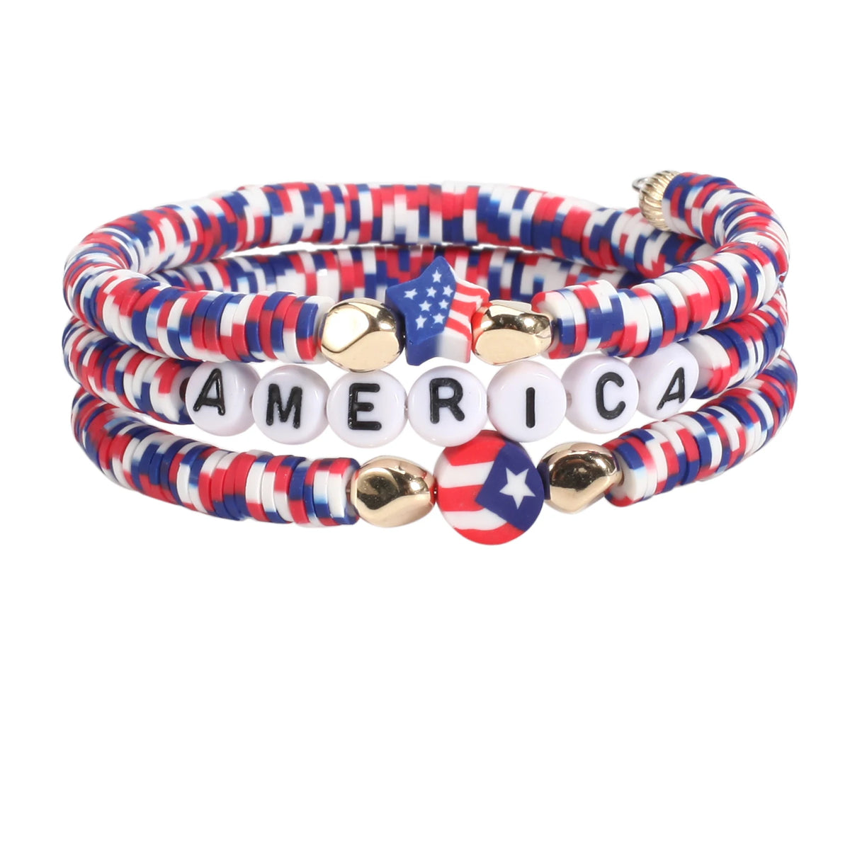 Patriotic Bracelets 4th of July Beaded Stretch Bracelets for Women American Flag Charm Bracelets Independence Day Accessory