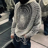 Y2K Spider Web Hooded Sweater – Men’s Hollow Knit Streetwear Pullover | Korean Grunge Oversized Hoodie (Genderless Fit)