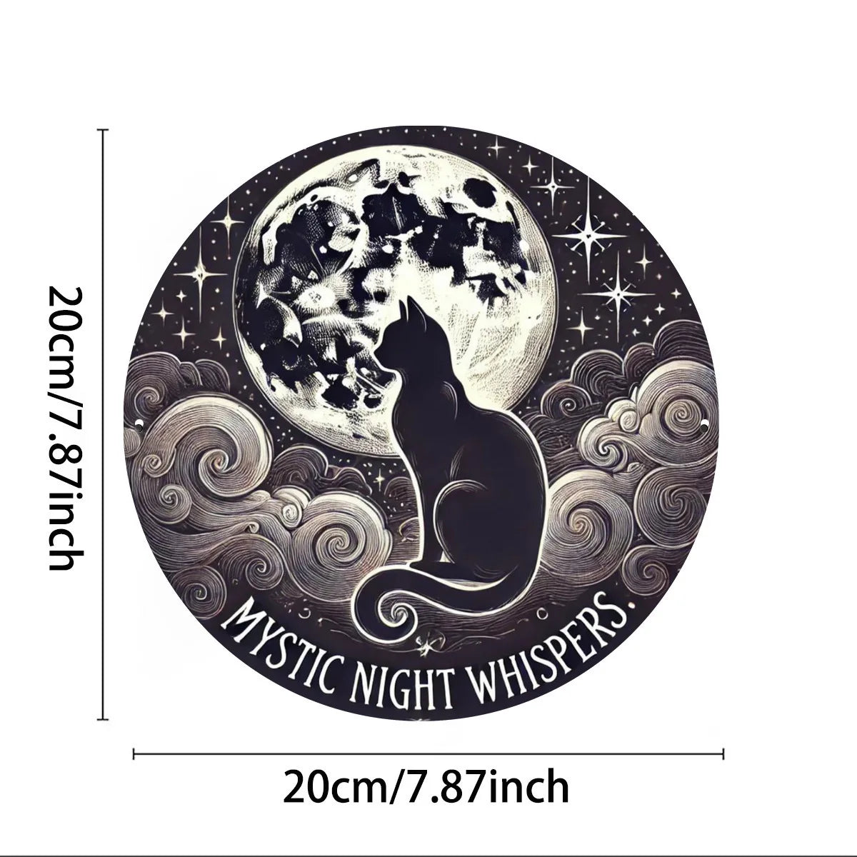 Mystic Whispers Black Cat & Moon 7.8" Iron Wall Art Plaque - Detailed 2D Print for Indoor/Outdoor Home Decor, Ideal Gift