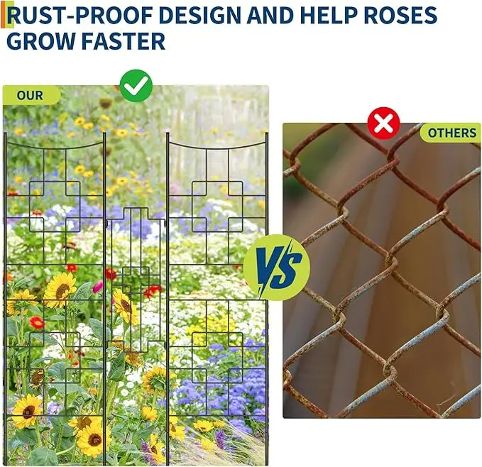 No Dig Dog Fence Outdoor - 66.9 Inch Tall Rustproof Animal Barrier with Gate, Decorative Garden Fence Panels for Yard Border
