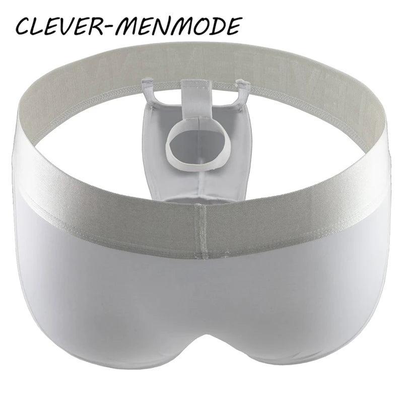 CLEVER-MENMODE Men's Sexy O-Ring Elephant Nose Briefs Ice Silk Men Ultra Thin Long Penis Mini Panties Miceo Openwork Lingerie