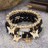 4Pcs Trendy Butterfly Beaded Bracelet Set For Women Pink Acrylic Beads Elastic Chain Bangle Female Bohemian Party Jewelry Gift