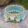 4Pcs Trendy Butterfly Beaded Bracelet Set For Women Pink Acrylic Beads Elastic Chain Bangle Female Bohemian Party Jewelry Gift